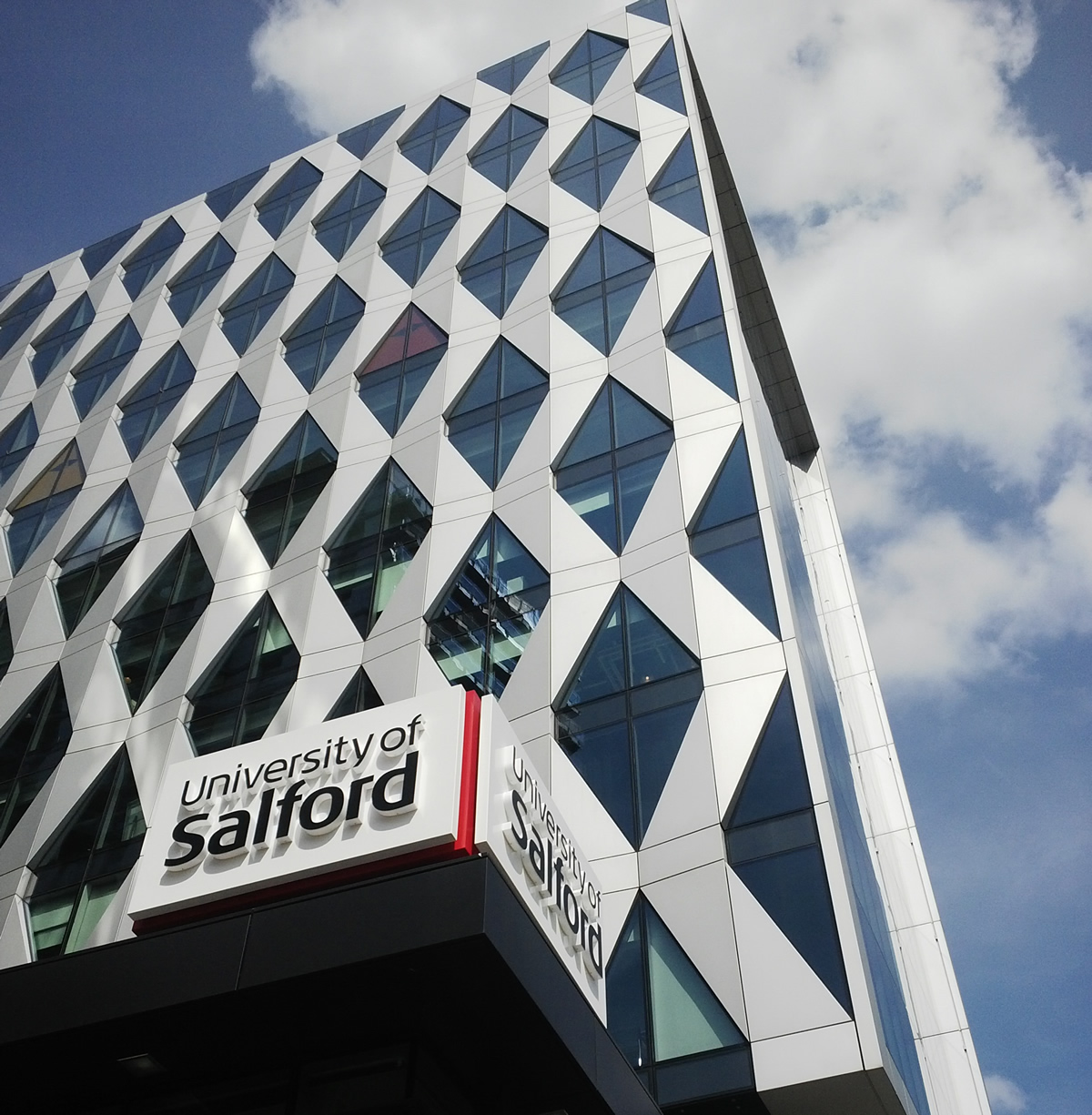 A shot of the University of Salford MediaCityUK building
