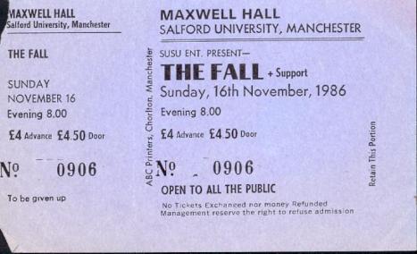 Image; The Fall gig ticket 