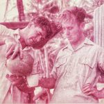 Donald Webster (left) and Tony Halliday (right), co-founders of Design Group Nigeria, partaking of some local hooch, at some point in the mid-1950s. Image: Peter Halliday.