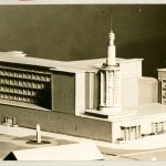 Scale block model of provisional idea for new college extension building, 1950