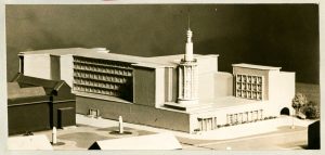 Scale block model of provisional idea for new college extension building, 1950