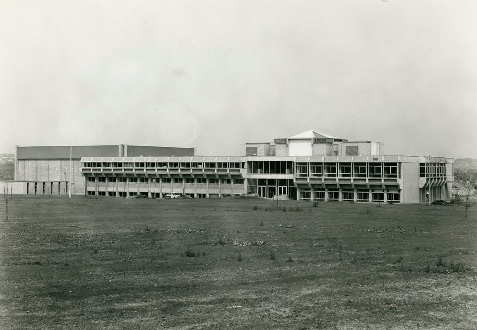 University House viewed from undeveloped land at front of building, 1970s