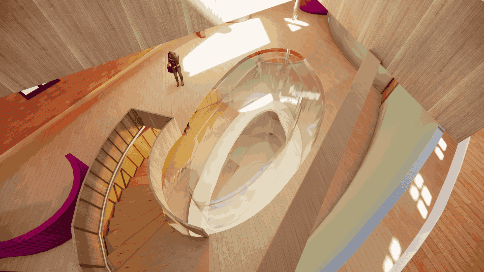 Image of the circulation space in a women’s chronic condition management centre designed by student Abigail Lamb