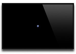 a black rectangle with a very small image of planet earth in the centre