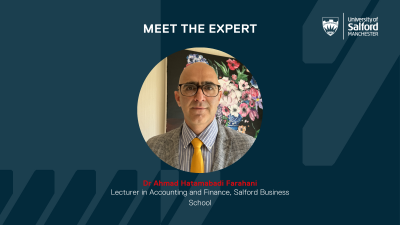 Dr Ahmad Hatamabadi Farahani's photo in the middle of a blue graphic