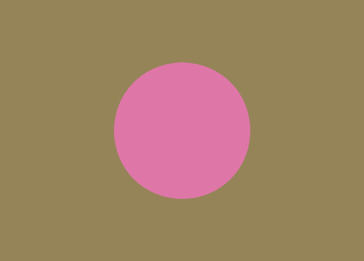 Ninth pink dot in an expanding then contracting sequence, against a gold background