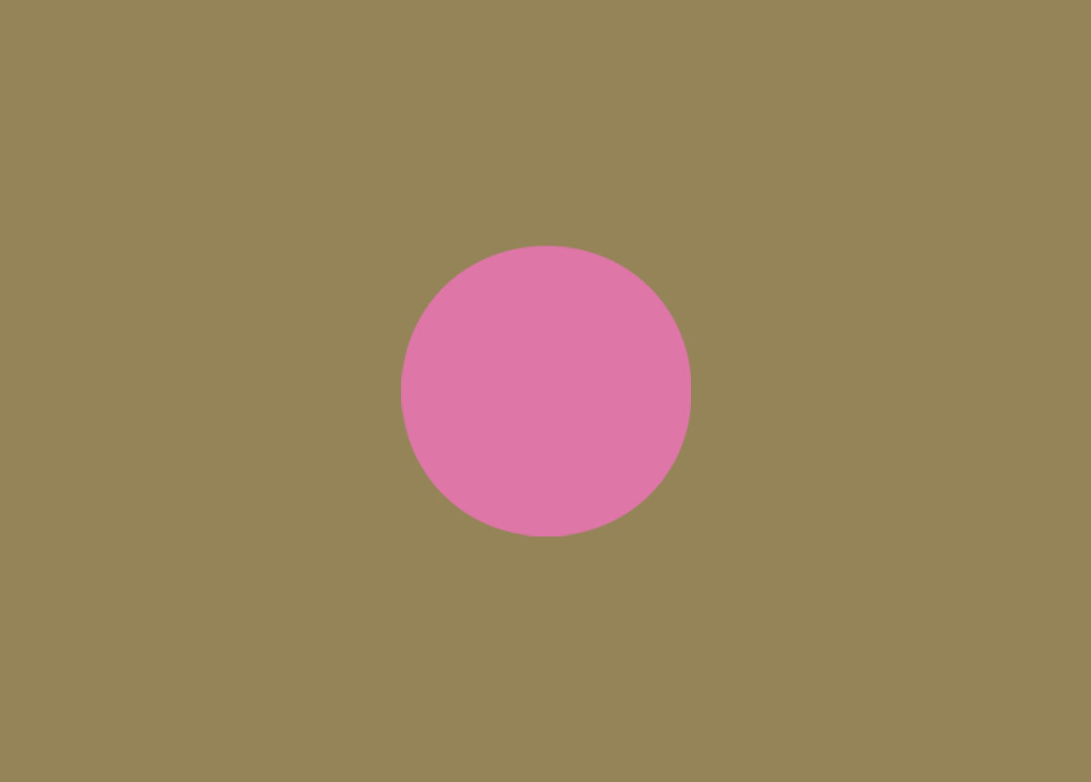 Tenth pink dot in an expanding then contracting sequence, against a gold background