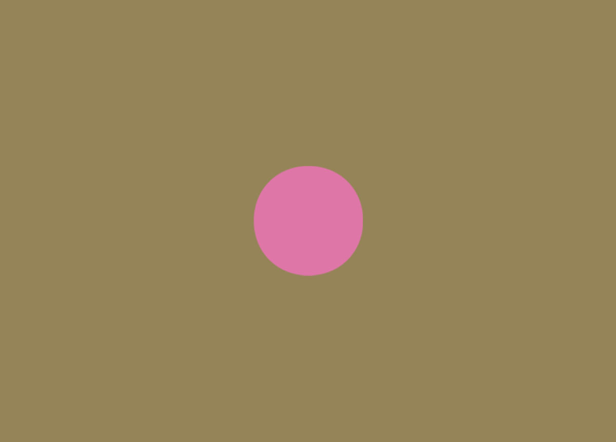 Eleventh pink dot in an expanding then contracting sequence, against a gold background