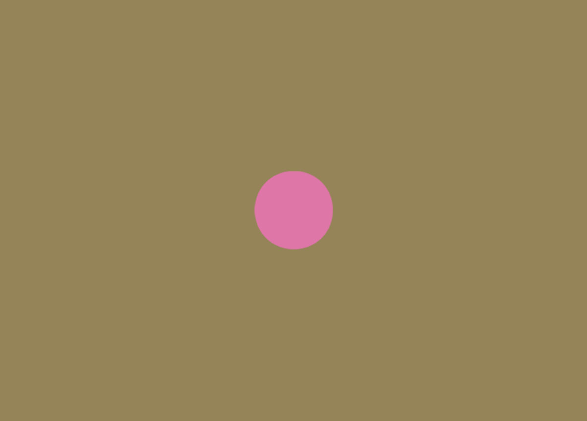 Twelfth pink dot in an expanding then contracting sequence, against a gold background