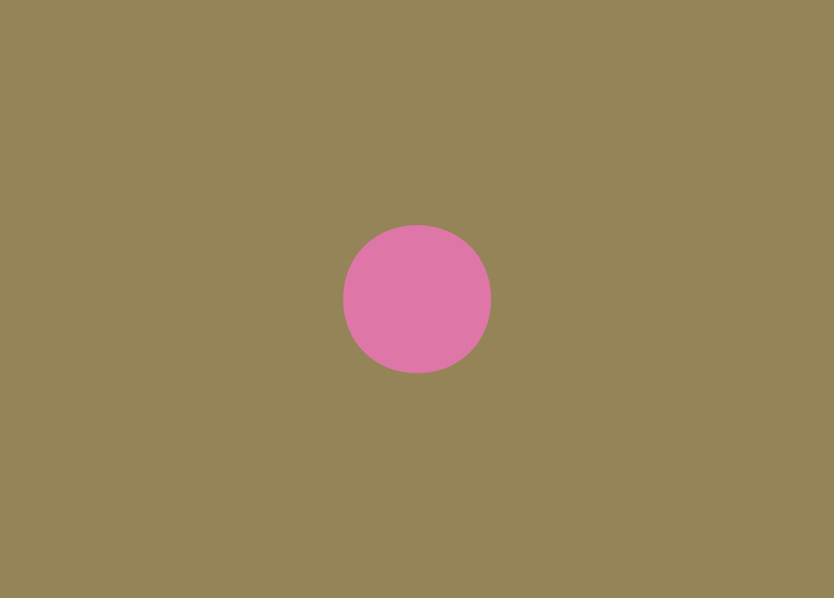 Second pink dot in an expanding then contracting sequence, against a gold background