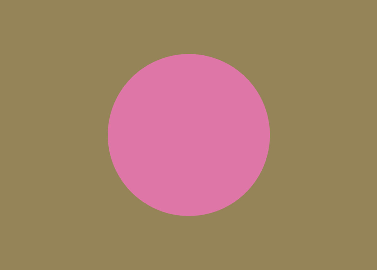 Fifth pink dot in an expanding then contracting sequence, against a gold background