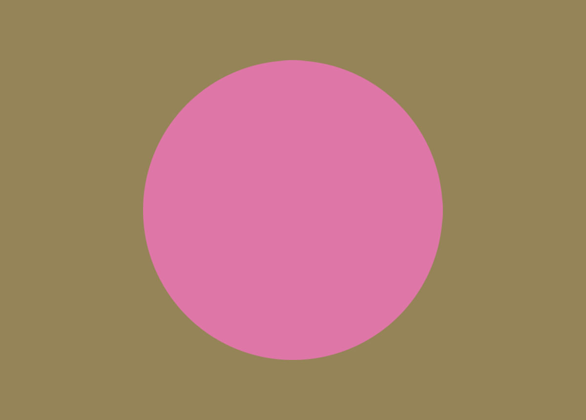 Sixth pink dot in an expanding then contracting sequence, against a gold background