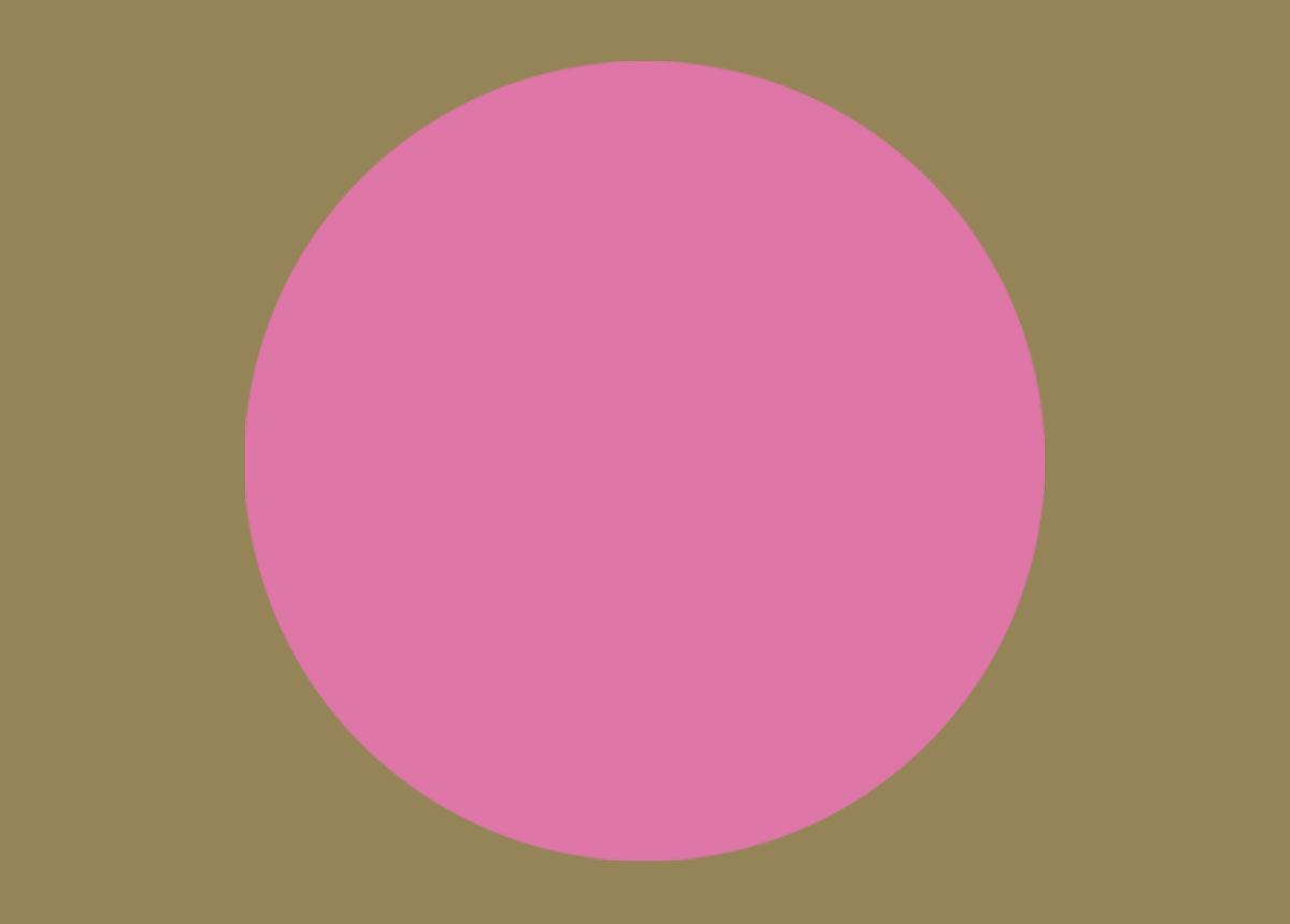 Seventh pink dot in an expanding then contracting sequence, against a gold background