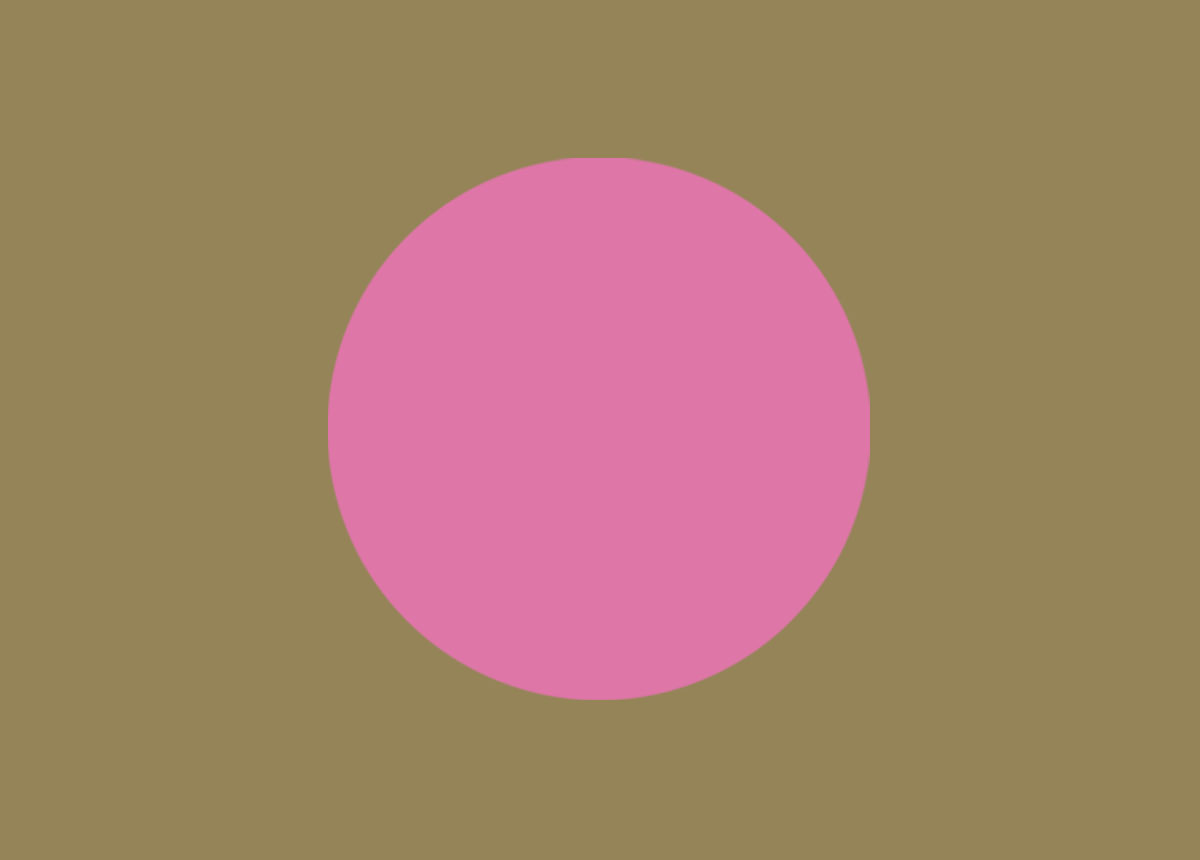 Eighth pink dot in an expanding then contracting sequence, against a gold background