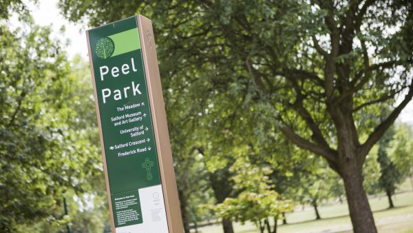 Peel Park Plaque in the center of Peel Park