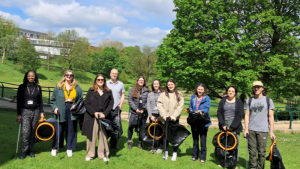 A group of people gathered for a litter Pick in Peel Park