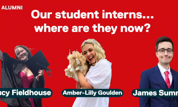 This image shows the three alumni assistants Lucy Fieldhouse, Amber-Lilly Goulden and James Sumner.