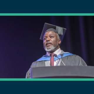 Speaker Kai Ojo speaking at Graduation