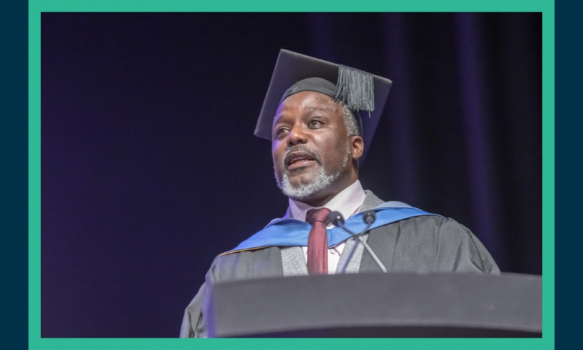 Speaker Kai Ojo speaking at Graduation
