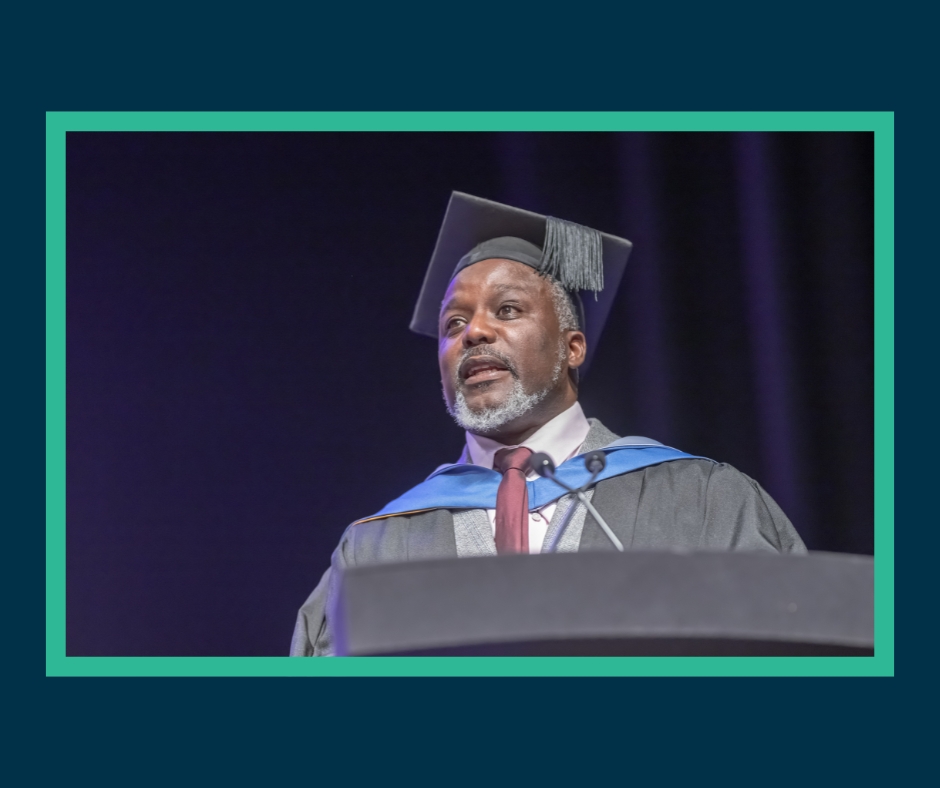 Speaker Kai Ojo speaking at Graduation