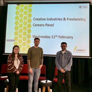 Alumni speaking at careers event