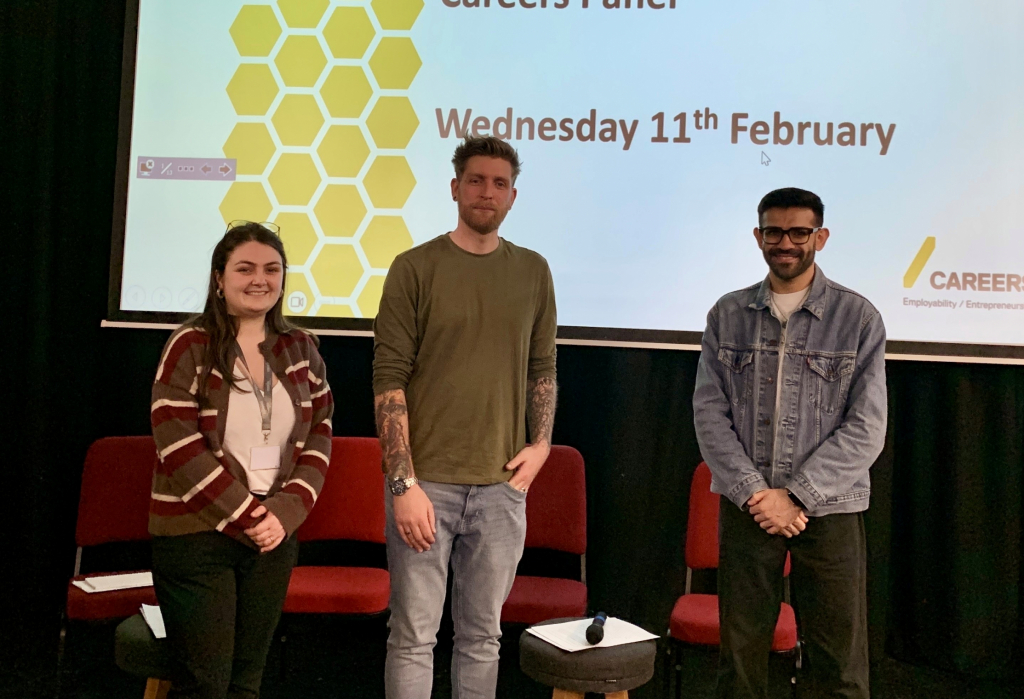 Alumni speaking at careers event