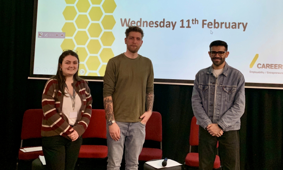 Alumni speaking at careers event