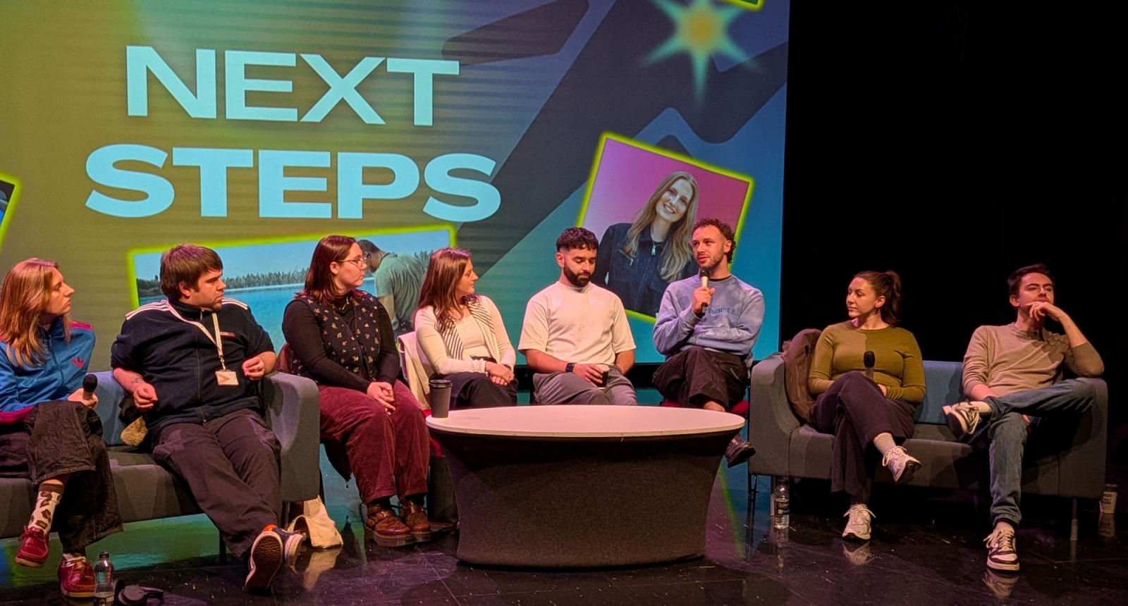 A group of alumni speaking at the Next Steps event