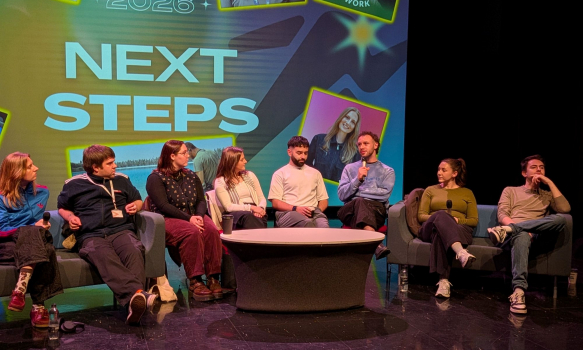 A group of alumni speaking at the Next Steps event