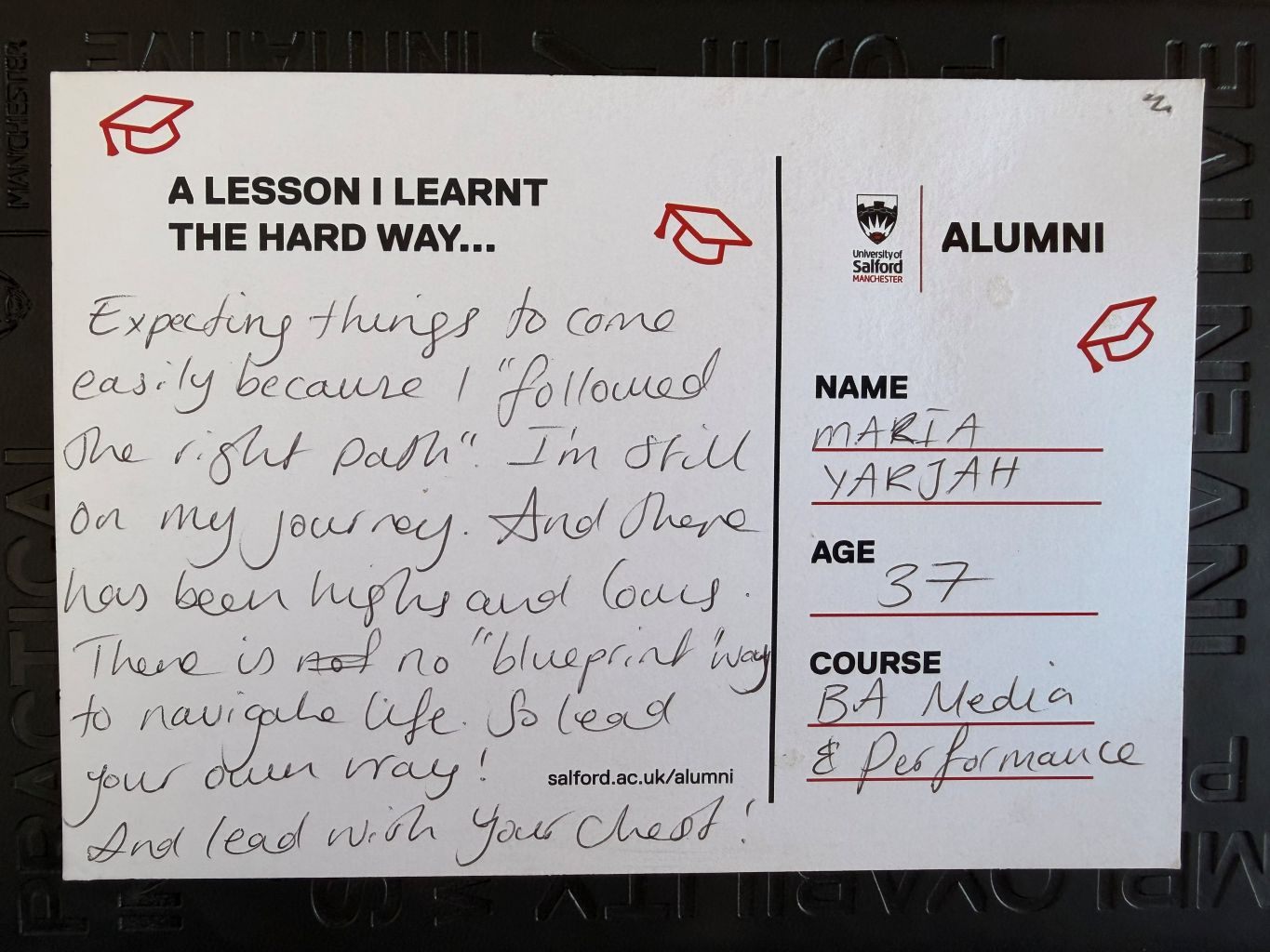 Maria Yarjah graduation card