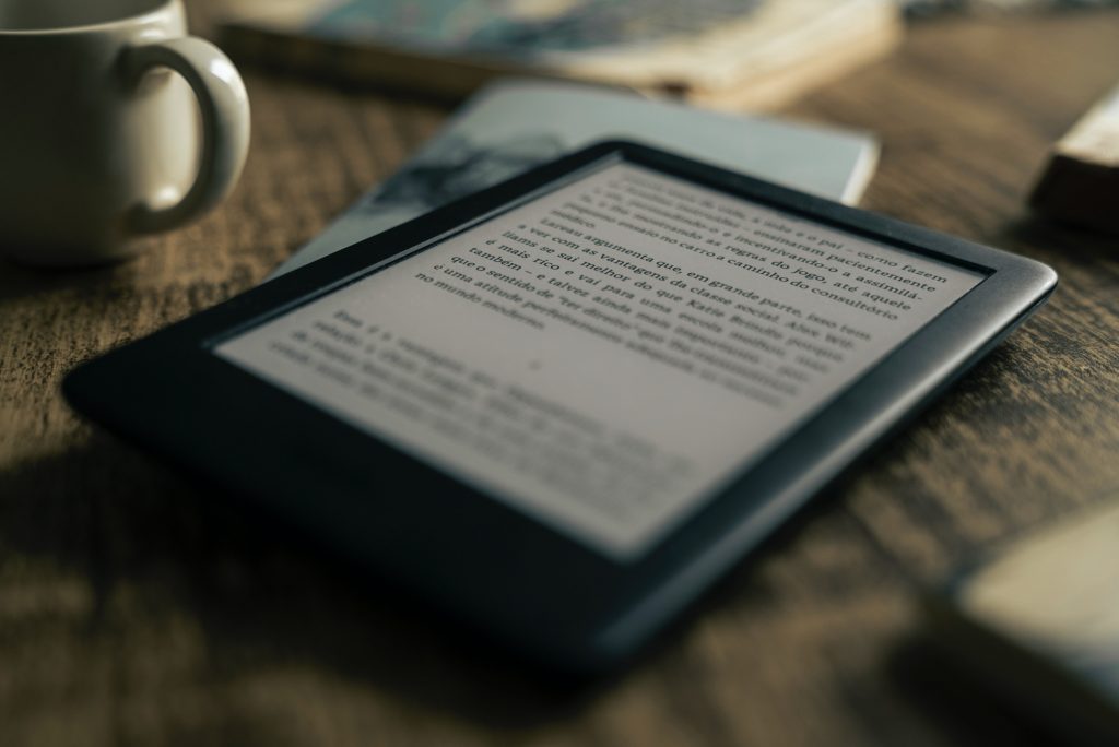 A kindle with an e-book open - representing access to resources in alternative formats