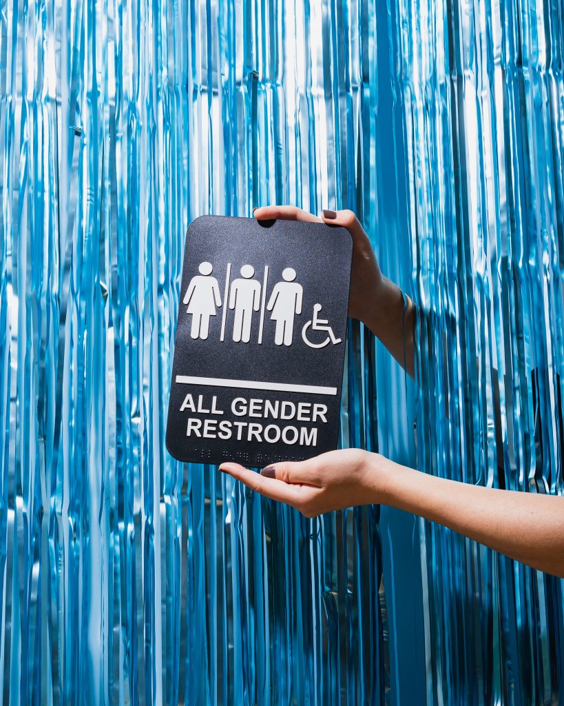 Sign displaying all gender access for public bathrooms