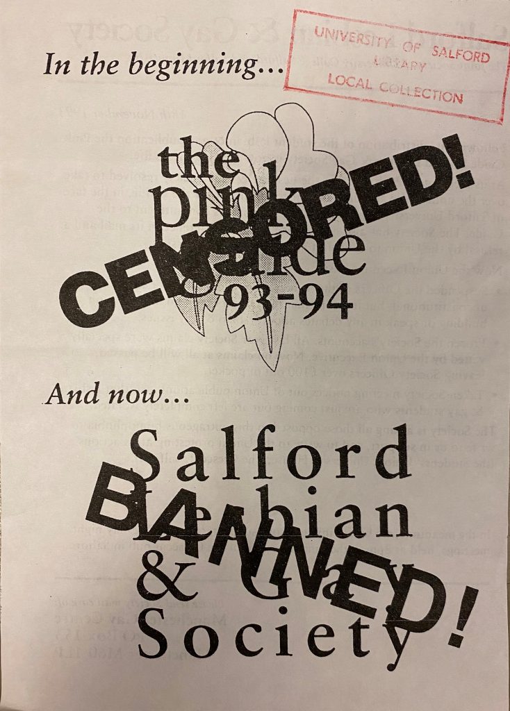 An excerpt of a leaflet from the Pink Guide, covered with two large 'censored' stamps.