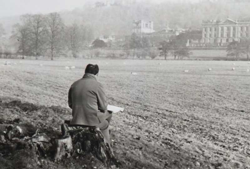 Salford artist, Harold Riley, at work.