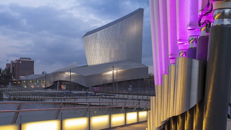 The Imperial War Museum North is designed to represent the three theatres of war: land, sea and sky.