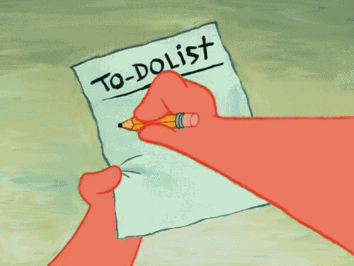 Cartoon hands holding paper writing a to-do list with the word nothing being wrote