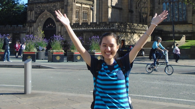 Image: Anh in front of Manchester Cathedral