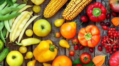 Image: colourful selection of fruit and vegetables