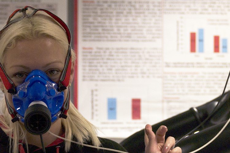 Rebecca Murray wearing an oxygen mask