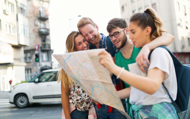 Students traveling and sightseeing together