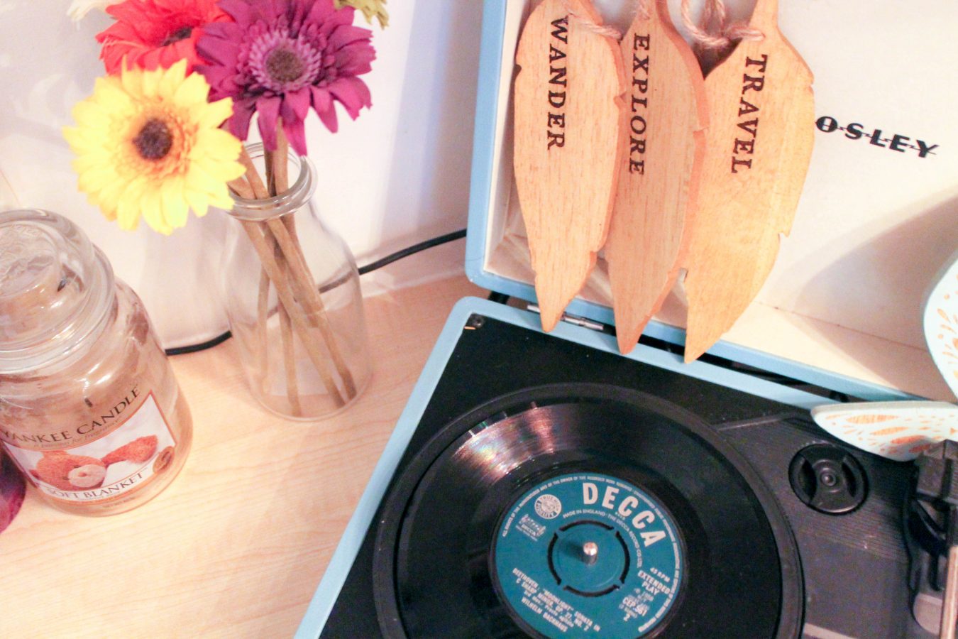 Seren's record player with a old 45 vinal on the turntable