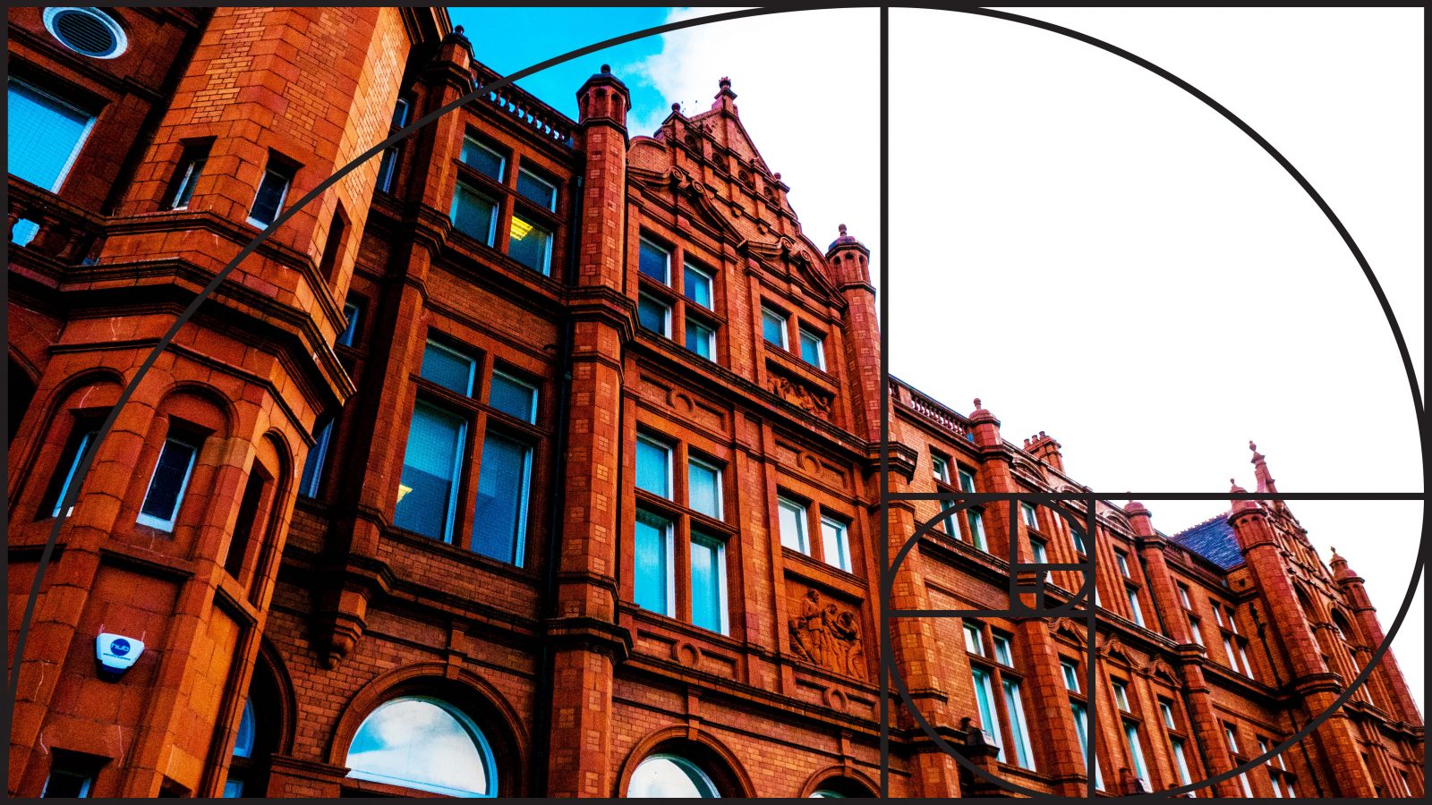 Image: Peel Building with Fibonacci Spiral template