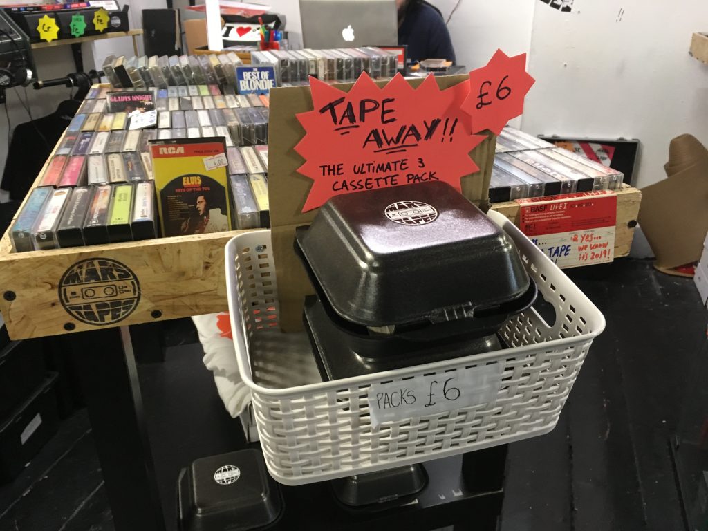 Cassette tapes and the takeaway box display