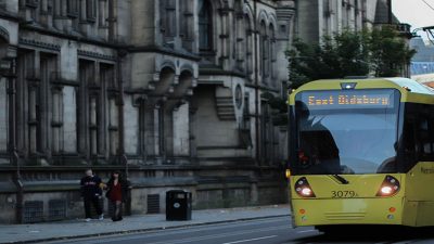 Photo of tram coming towards the camera