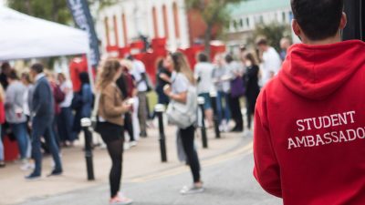 Photo of the back of a student ambassador