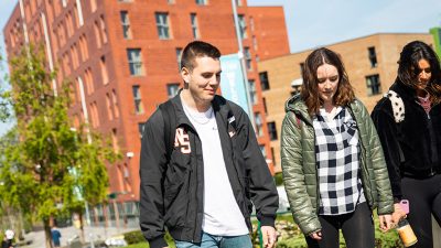 Students walking on Peel Park campus