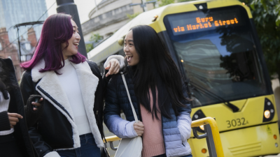 Students heading for the tram.