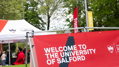 Welcome to the University of Salford sign