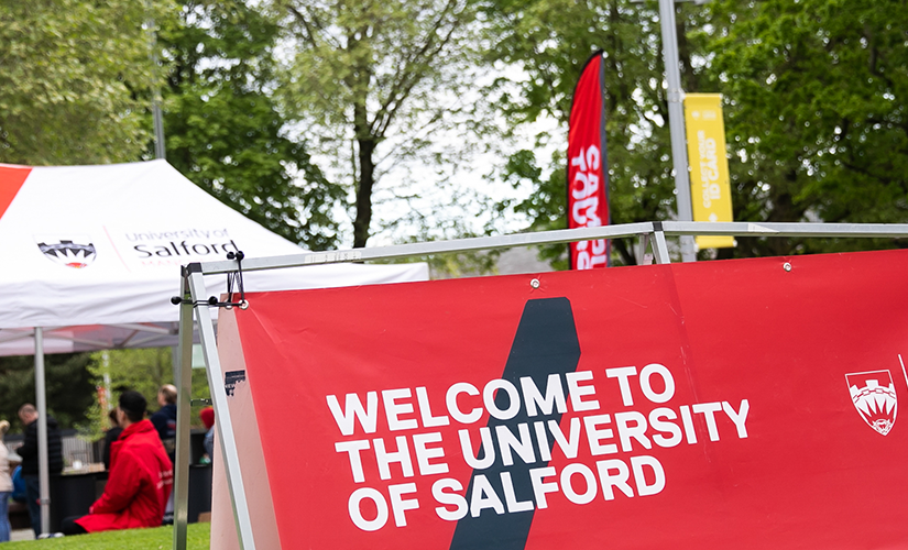 Welcome to the University of Salford sign