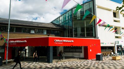 Photo of the entrance of the Clifford Whitworth Library